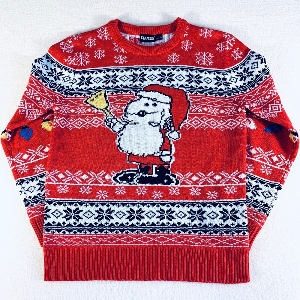 Peanuts Snoopy Santa Christmas Sweater Red Men's/Unisex Large Holiday 20W x 26L